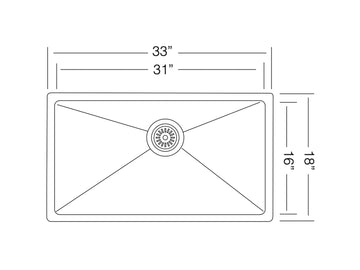 33 inch Stainless Steel Undermount Large Single Bowl Matte Black Kitchen Sink - Pro 33 Black - Sink Depot